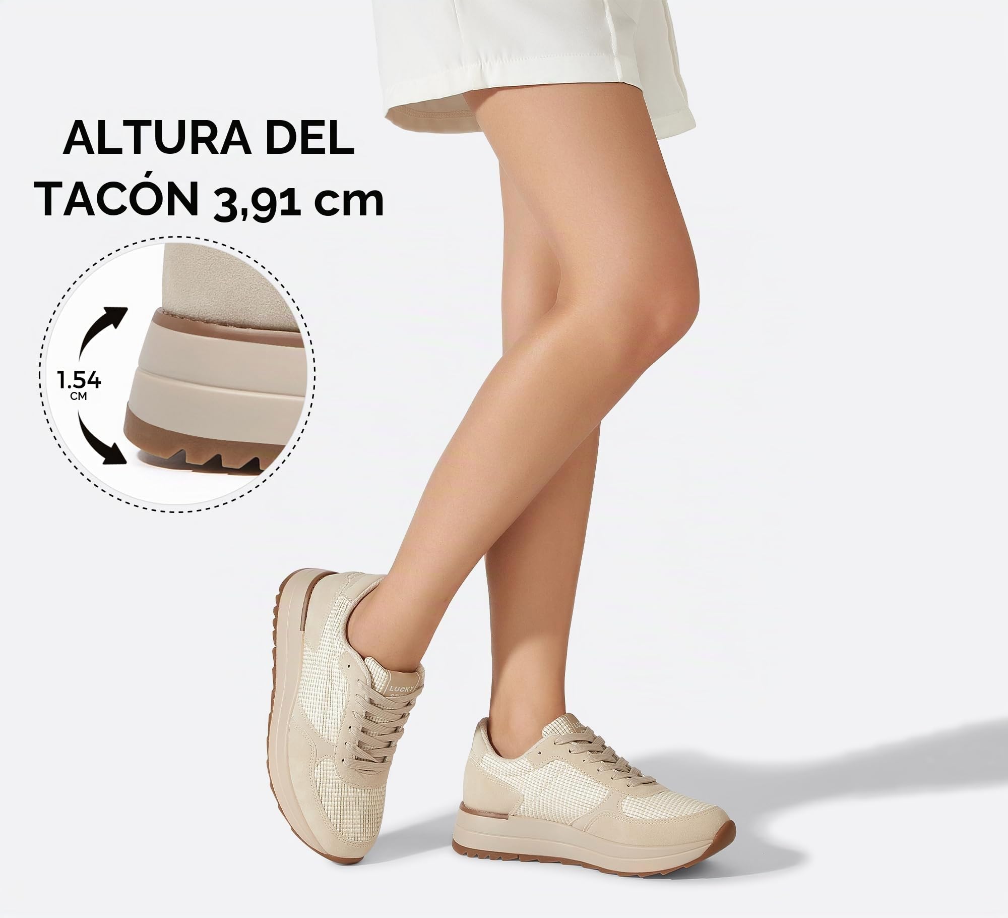 LUCKY STEP Zapatillas para Caminar de Mujer | Zapatillas de Moda con Plataforma para Mujer, Zapatos Casual con Cordones
