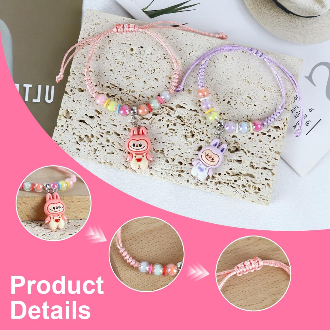 Bracelets tressés réglables cartoon mignon pour filles enfants