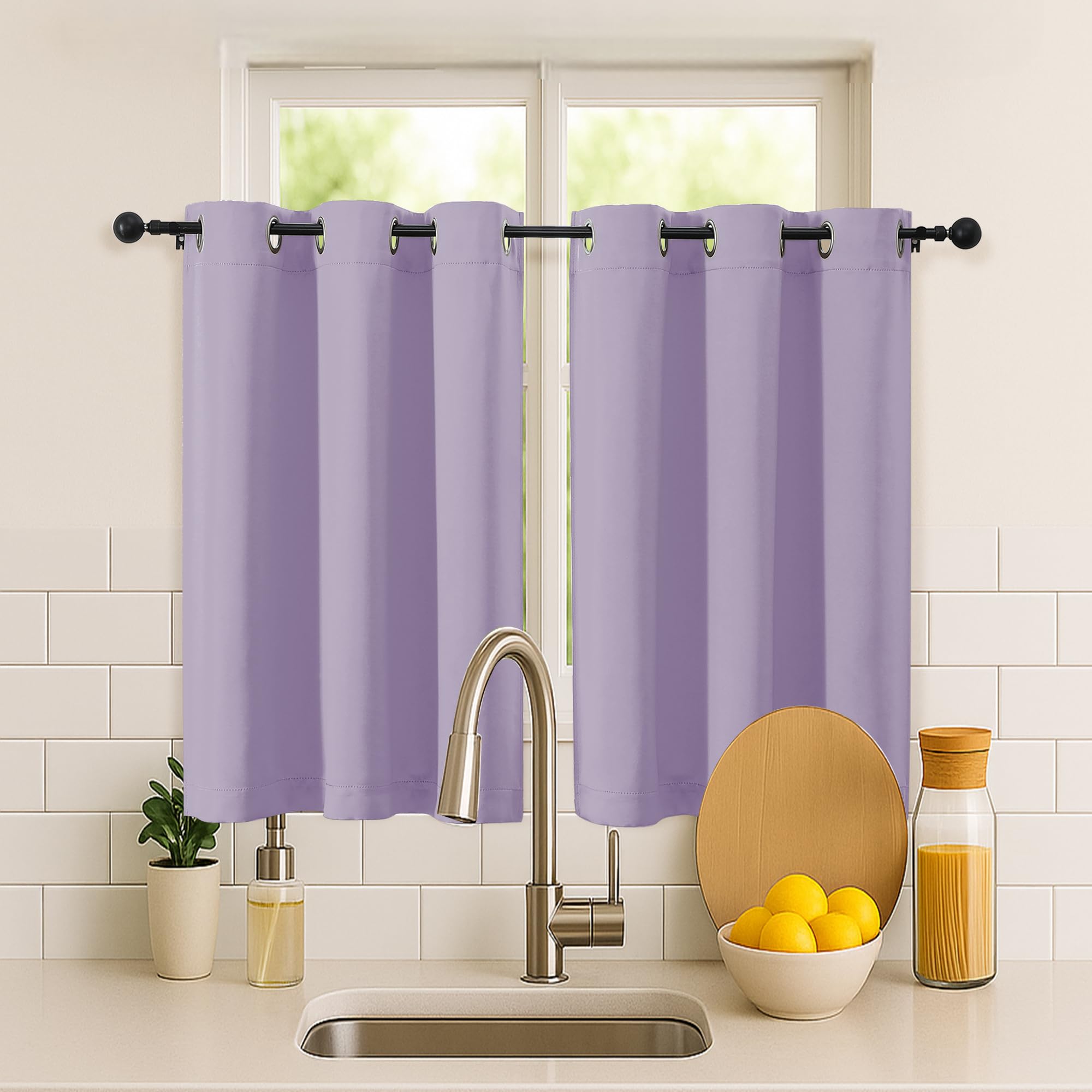 Simplebrand Lilac Short Cafe Curtains 36 Inch Length 2 Panels Set, Half Window Grommet Privacy Drape Tiers for Kitchen, Thermal Insulated Room Darkening Curtains for Bathroom Shades, W40 x L36