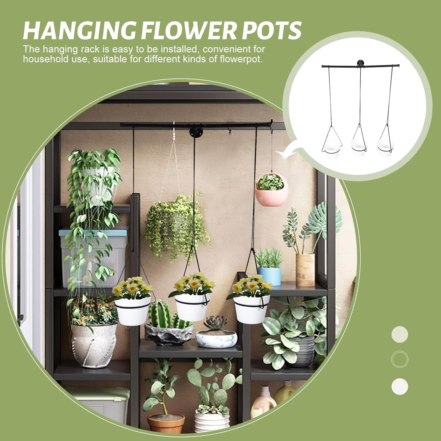 ARTIBETTER Indoor Hanging Plant Holder Rack with Ceiling Planter Hanger, Black Iron Wall-mounted Flowerpot Bracket for Indoor Garden Décor, Detachable Hanging Basket for Living Room and Patio