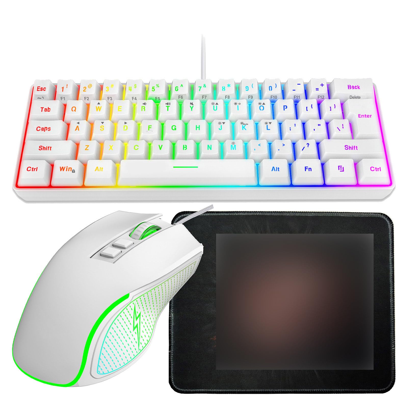 Fockety Combo tastiera e mouse, tastiera e mouse da gaming cablati retroilluminati RGB con tappetino per mouse per gaming e lavoro, funzione multimediale, design ergonomico, resistente (Insieme
