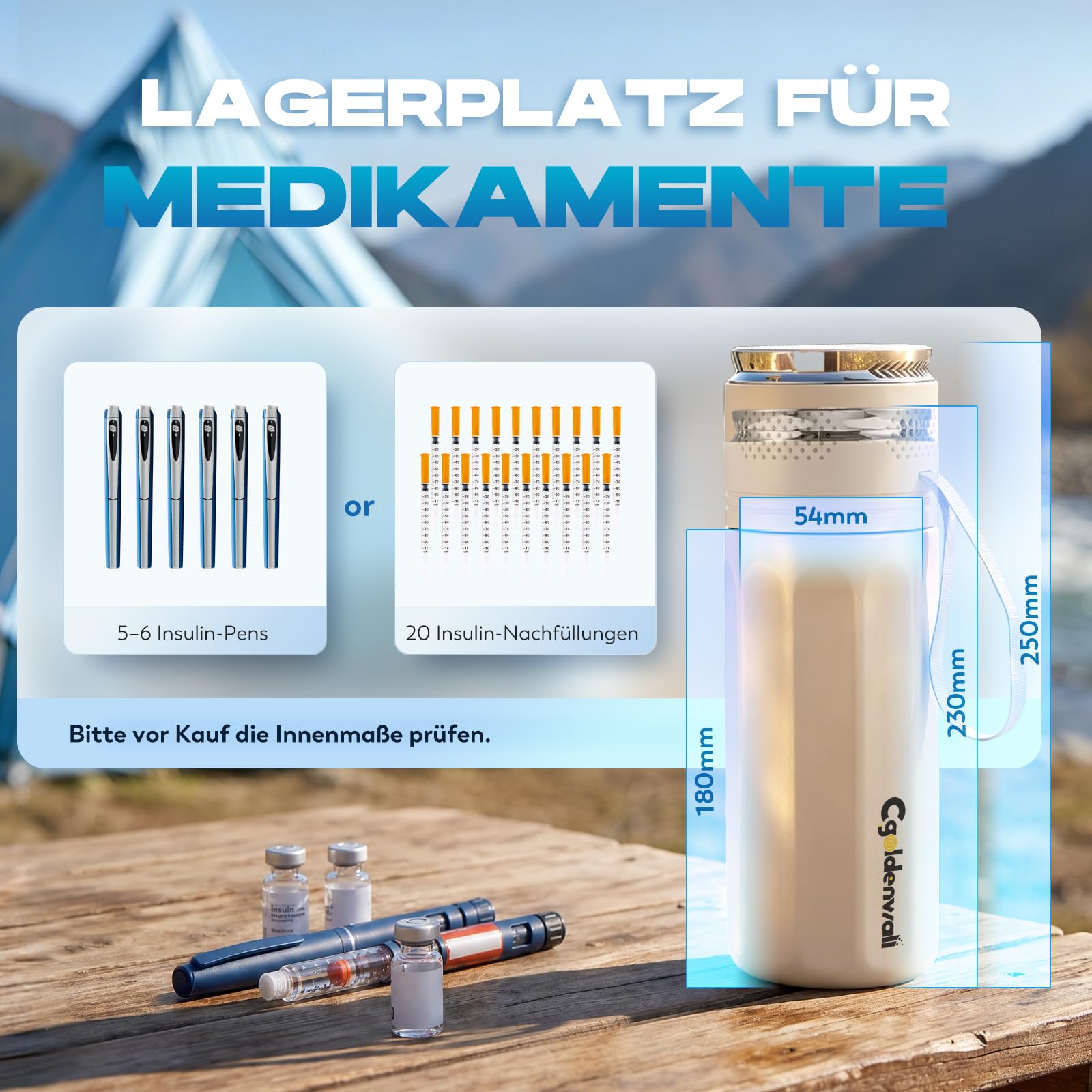 CGOLDENWALL Insulin Kühlbox Elektrisch, 2-20℃ Insulin Kühltasche, Weiß