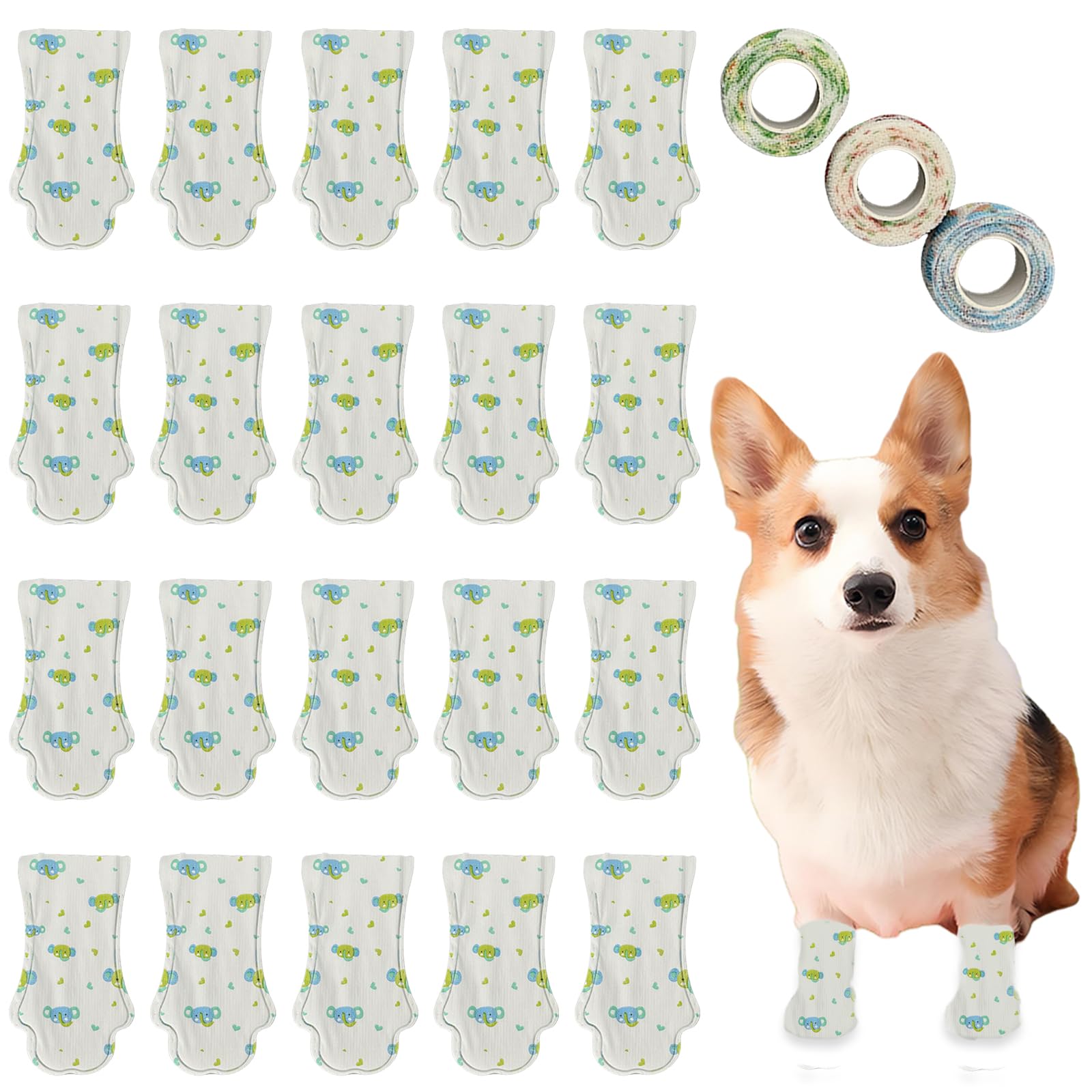 OTKARXUS Disposable Dog Shoes,20PCS Disposable Dog Socks Paws Stop Licking with Self Adhesive Bandage,Windproof Dirty Protection Pet Dog Boots Foot Cover for indoor & outdoor Walking