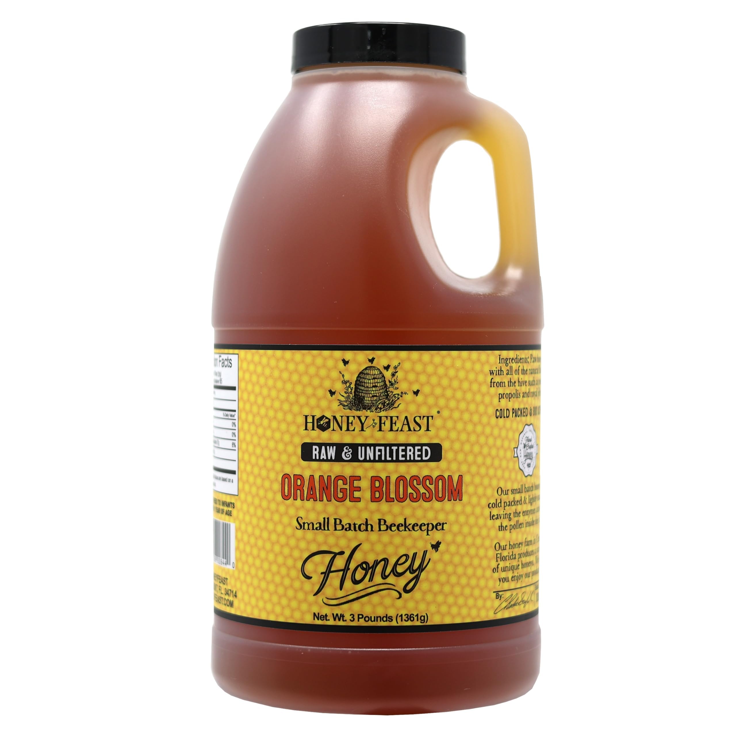 HONEY FEAST 3 Pounds Raw Orange Blossom Honey | from American Organic floral sources | Unfiltered & Pure | Fresh from Florida Superfood