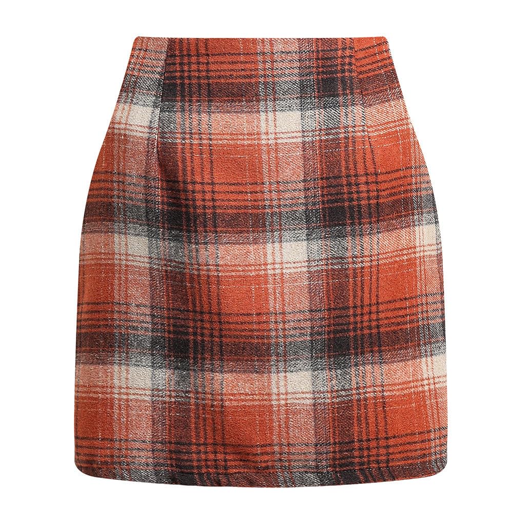 Plaid Skirt Women Tweed Soft Smooth Casual Stretchy Bodycon Mini Skirts Business Dressy Party Pencil Short Skirts