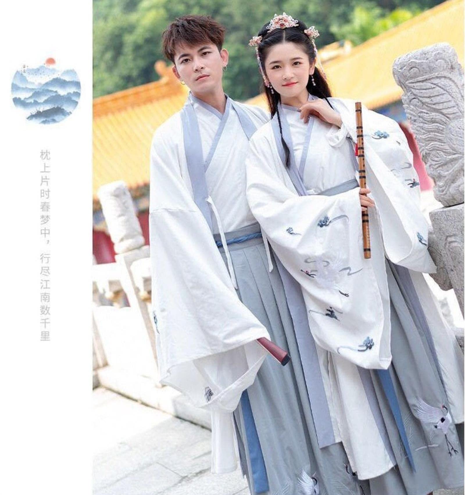 Cinese Antica Ricamo Tradizionale Hanfu Uomini & Donne Giacca Bianca Grigio Imposta Cosplay Costume Hanfu Vestito Per Le Coppie Plus Size