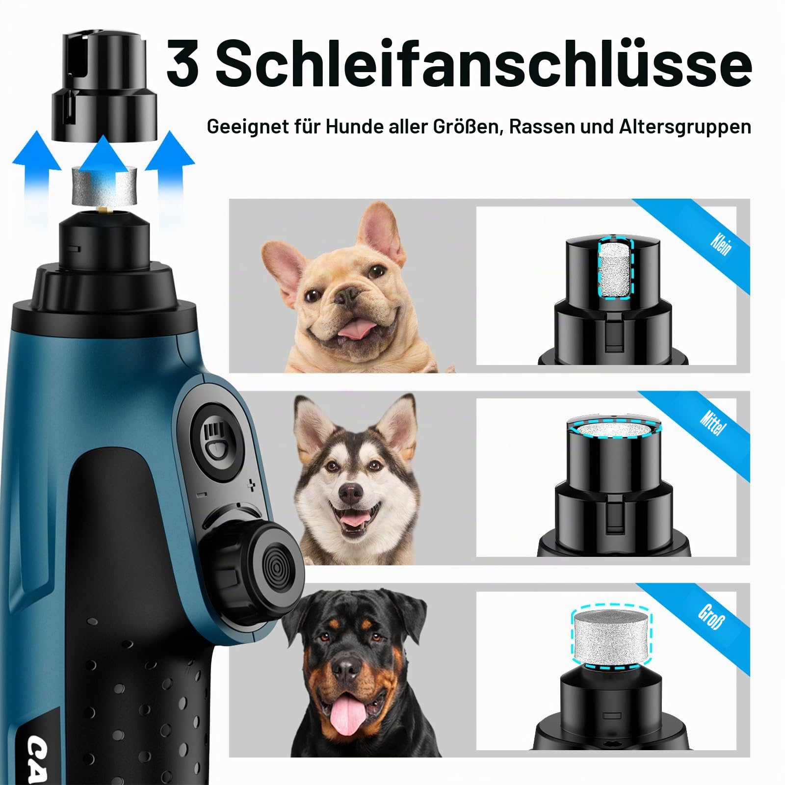 Casfuy Smarter Krallenschleifer für Hunde 6-Gang – 50% Mehr Leistung Krallenschleifer für Haustiere mit 2 LED-Leuchten, Superleise, Wiederaufladbare für Große, Mittelgroße und Kleine Hunde und Katzen