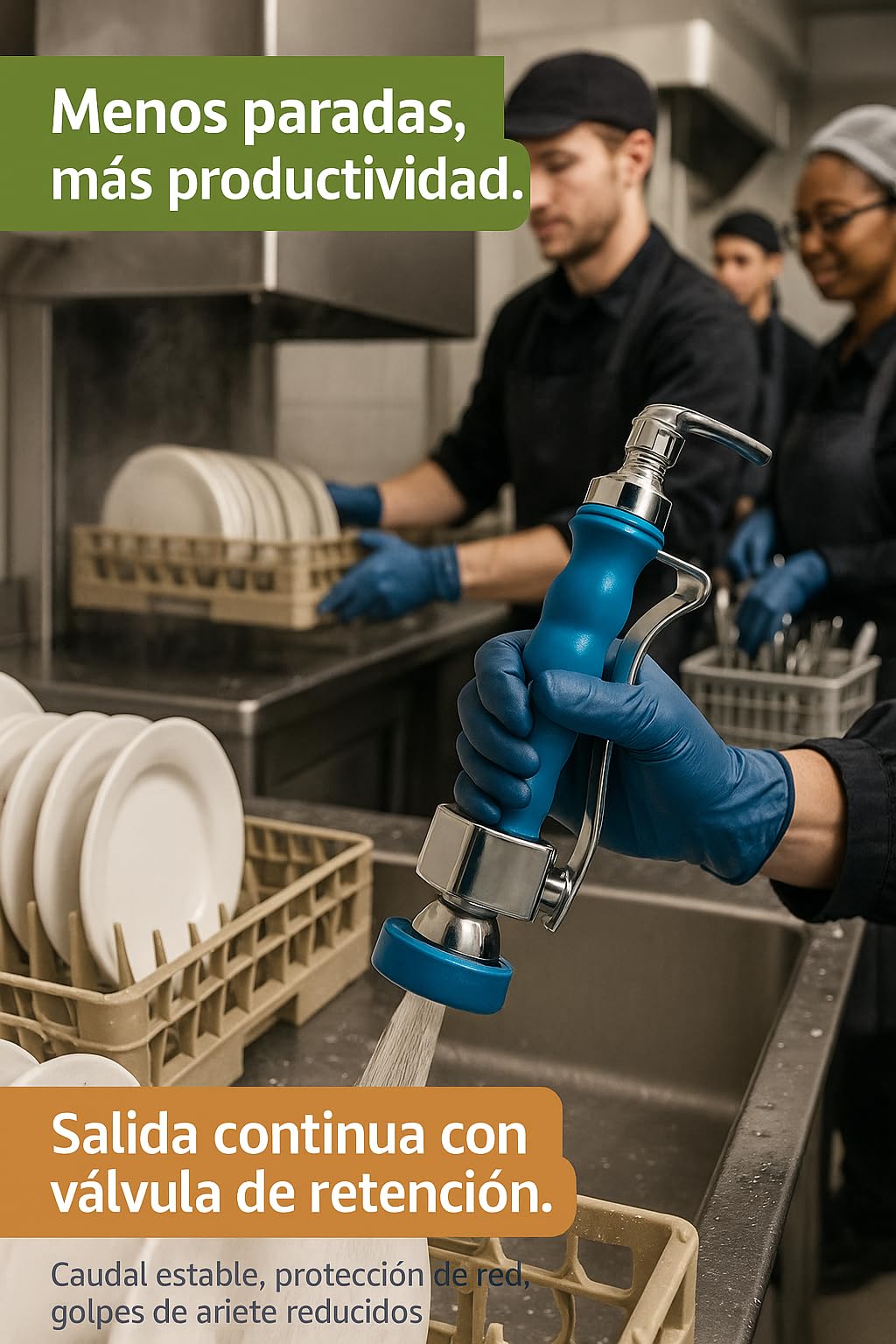 Grifo Ducha 1/2 Modelo Deluxe Acero Inox Mango Antideslizante Válvula Antirretorno Ahorro Agua Prelavado Fregadero Hostelería