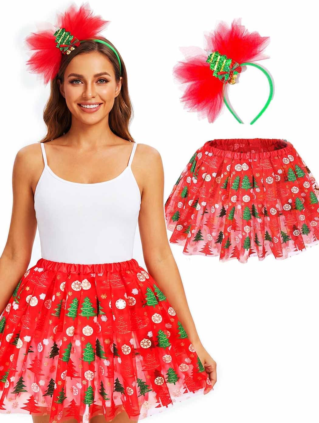 TWINKLEDE Christmas in July Tutu Led Costume Skirt with Headband for Women