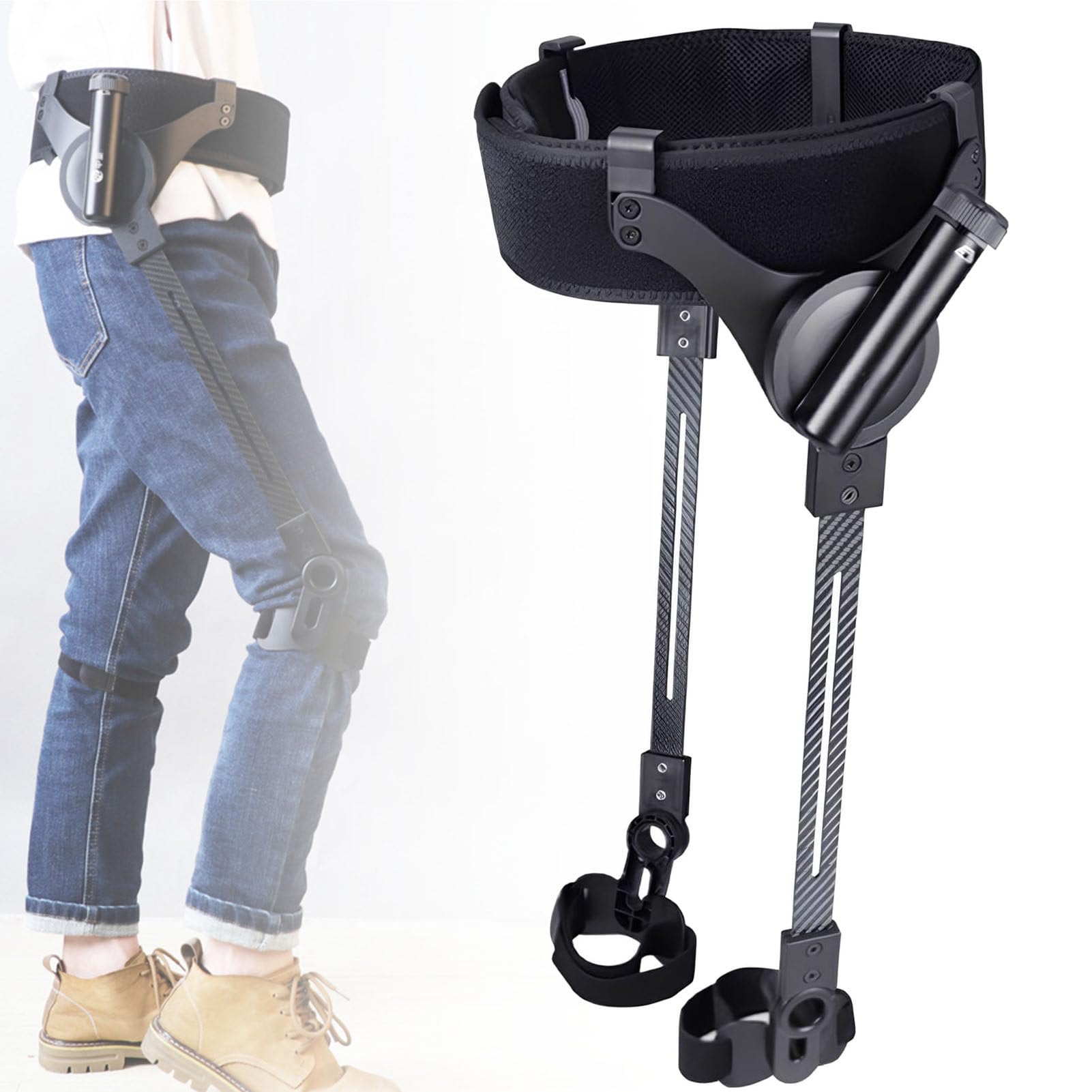 Bionic Body Power Walking Aids,Fácil Ajuste Una Mano,Materiales Ligeros (Fibra Carbono+PA) 1.05kg,3 Niveles Ajustables,Funciona Sin Necesidad de Carga,Exoesqueleto para Caminar,M