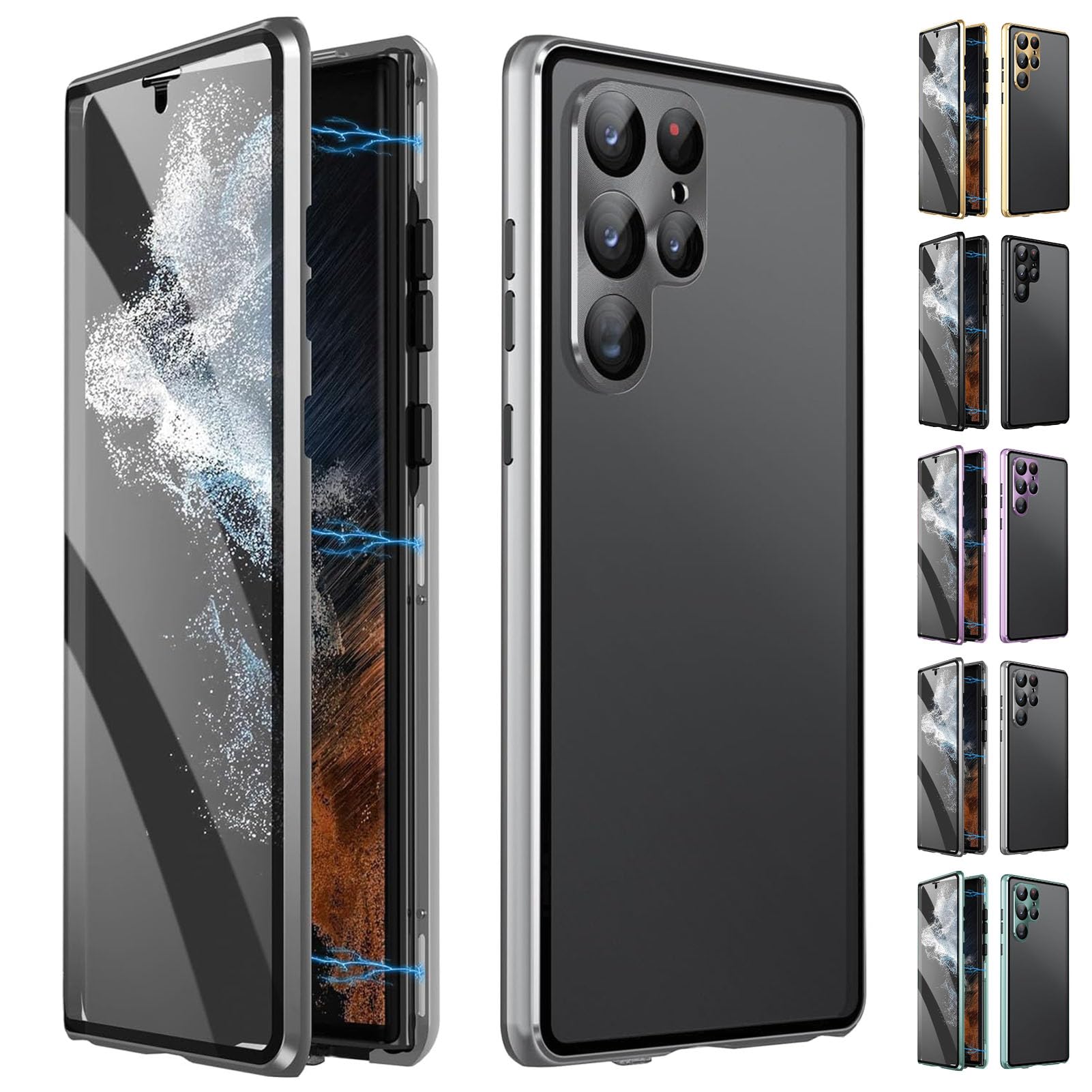 Magnetic Double Sided Tempered Glass Phone Case for Samsung, Magnetic Tempered Glass Double-Sided Case, Magnetic Privacy Case for Samsung S22/23/24