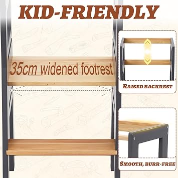 Toddler Learning Tower,Kitchen Wooden Step Stool for Kids,Adjustable Height,Safety Bar,Learning Standing Tower,Bathroom Helper Montessori,Easy to Install,Triangle Stable Structure,Dark Grey