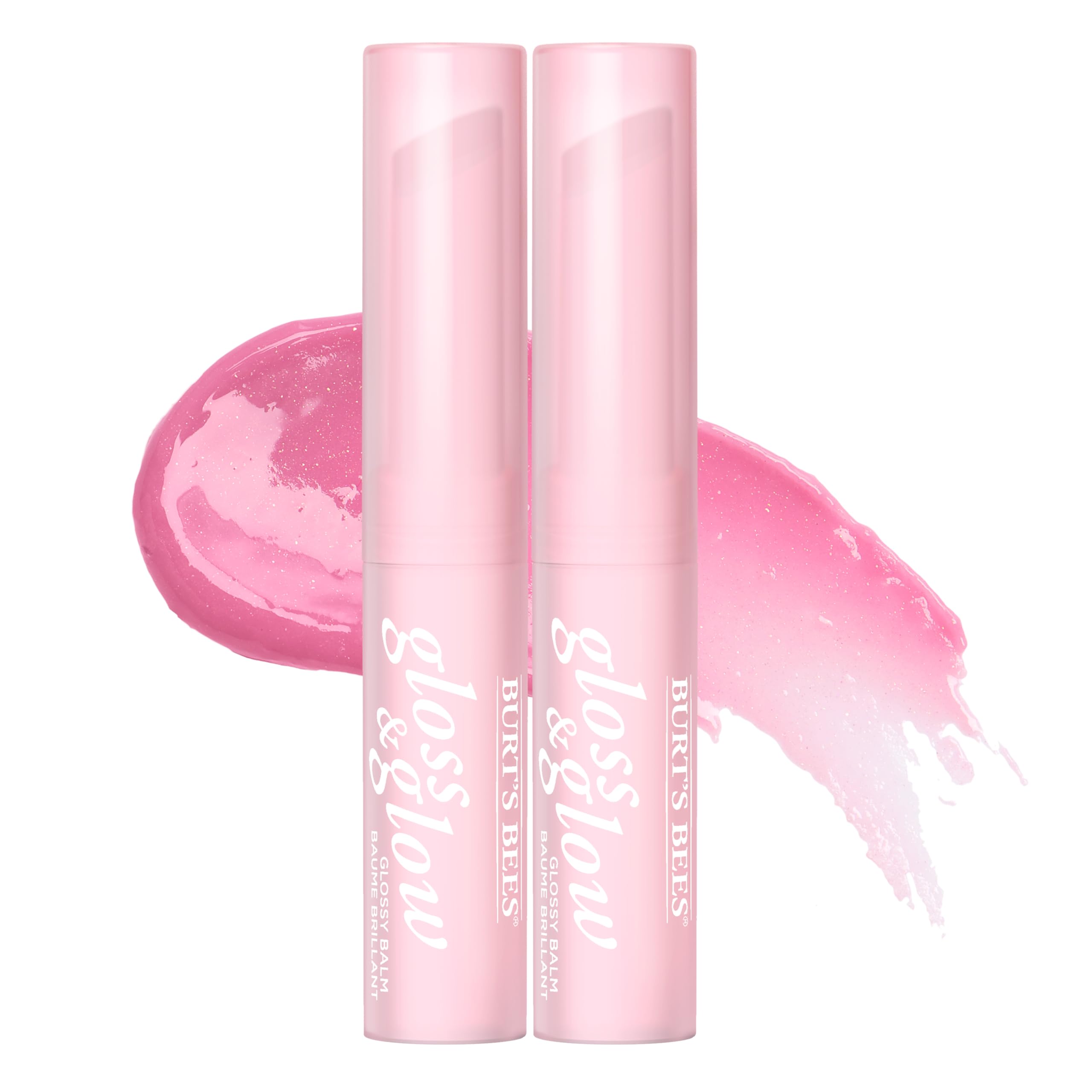 Burts Bees Gloss and Glow Glossy Balm, 100% Natural Origin, Winning in Pink, 1 Tube, Pack of 2
