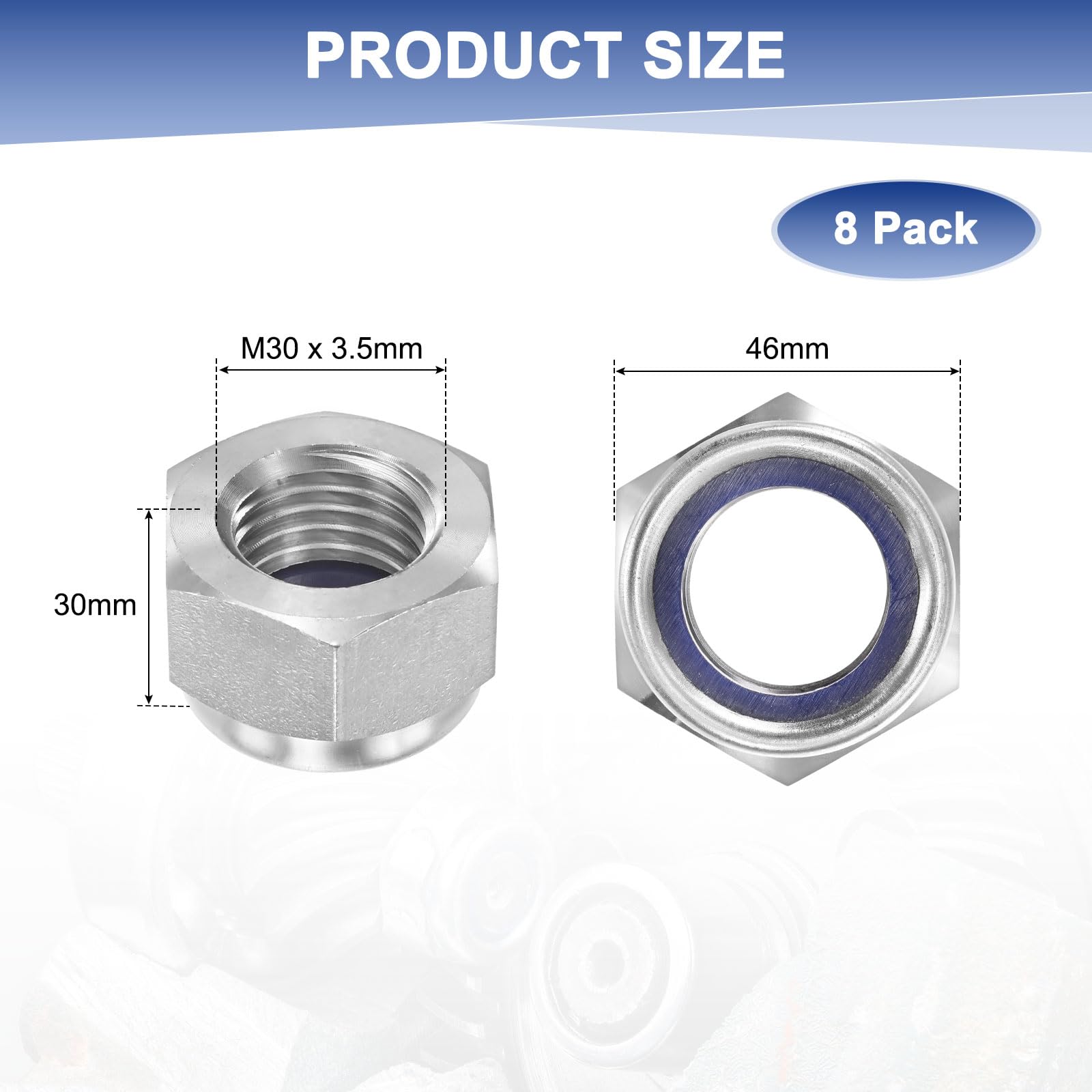 M METERXITY 8-Pack Nylon Insert Hex Lock Nuts - Image 3