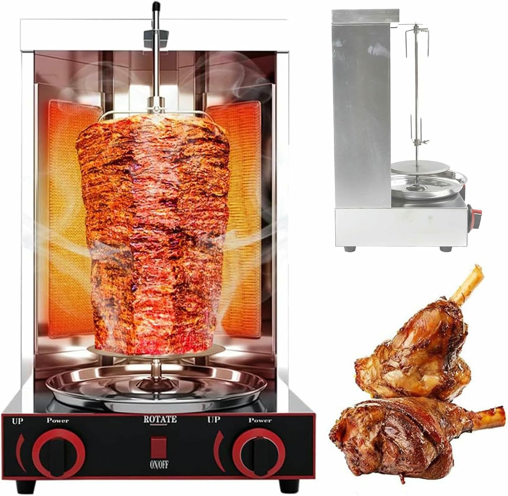Gril gyroscopique vertical doté de 2 brûleurs gaz pour shawarma maison et doner