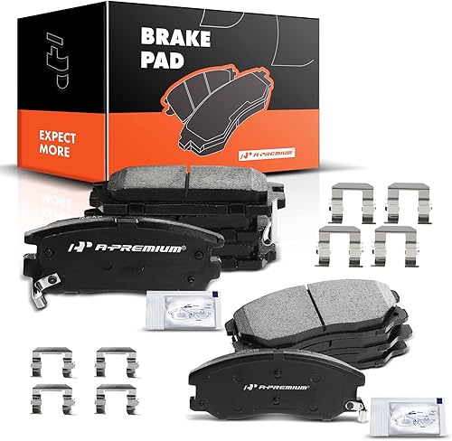 A-Premium Juego de pastillas de freno de disco de cerámica delanteras y traseras compatibles con modelos seleccionados Chevy, Pontiac, Saturn y