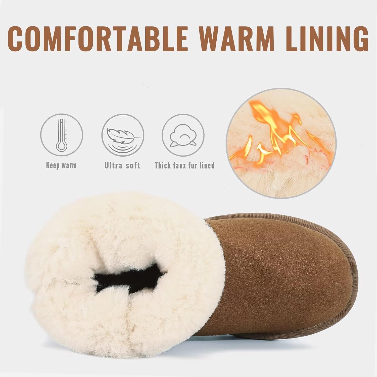 FANTURE Girls Boys Winter Snow Boots for Kids Genuine Cowhide Suede Leather Ankle Boots with Memory Foam Insole Warm Fur Lining and Durable Non-Slip Sole
