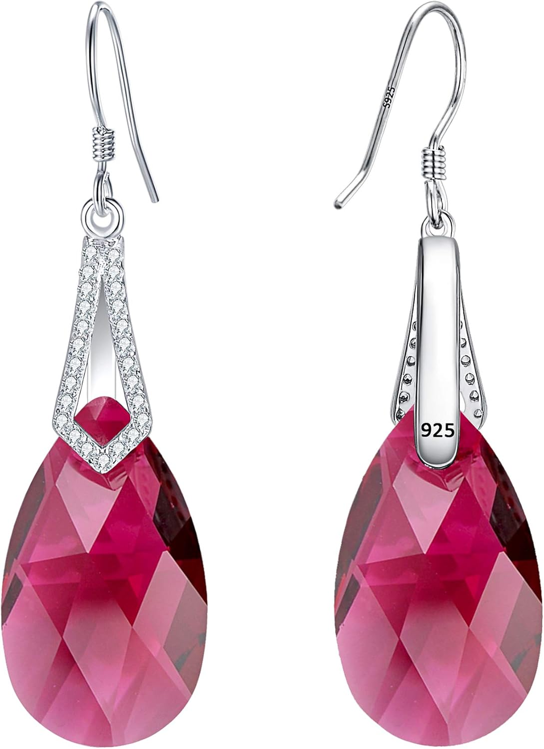 EleQueen 925 Sterling Silver CZ Teardrop Bridal Hook Dangle Earrings Made with Austrian Crystal for Women, Valentine's Day/Mother's Day/Christmas Jewelry Gift