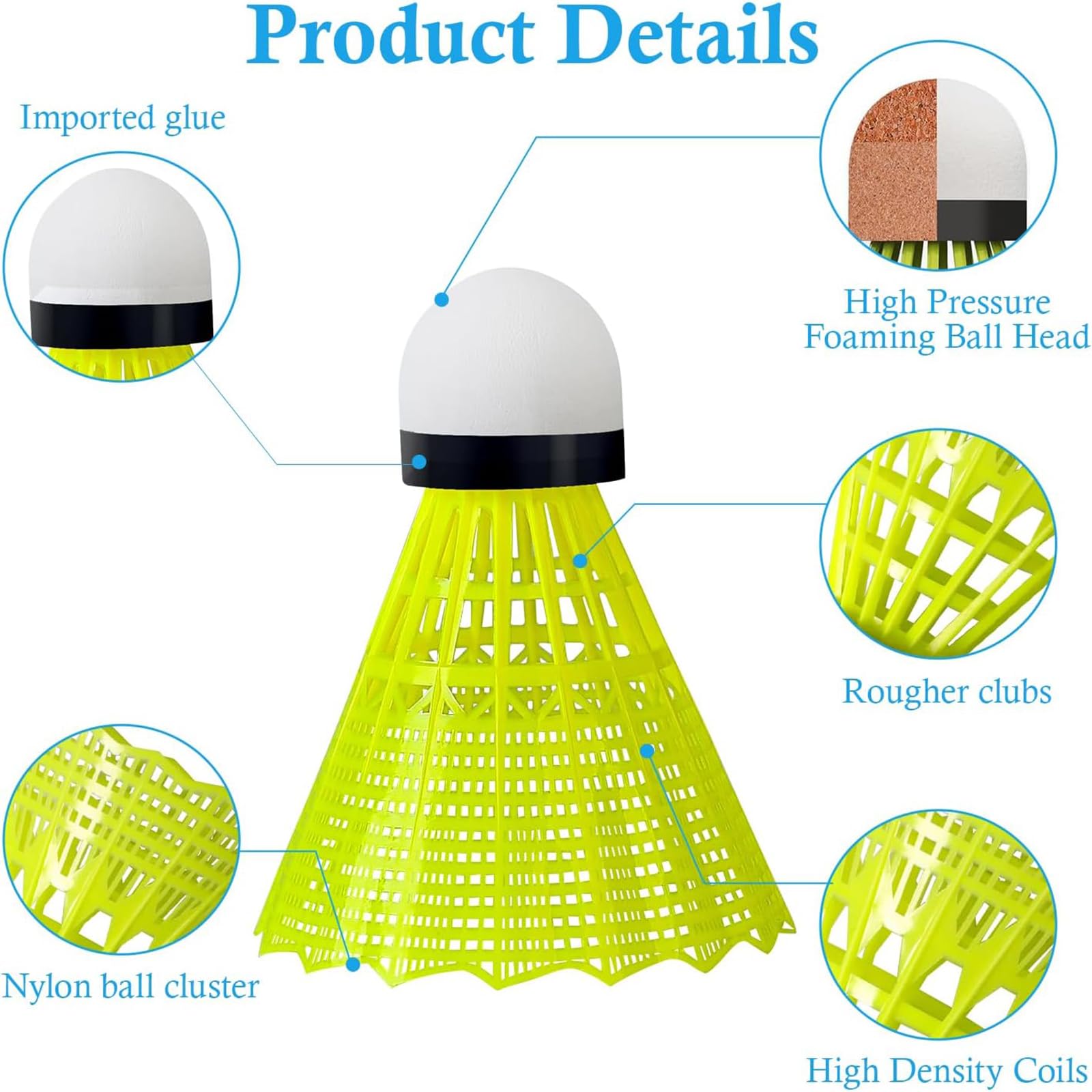 FYSL 12 Pezzi Volani da Badminton, Nylon Volano Badminton per Allenamento e Competizione