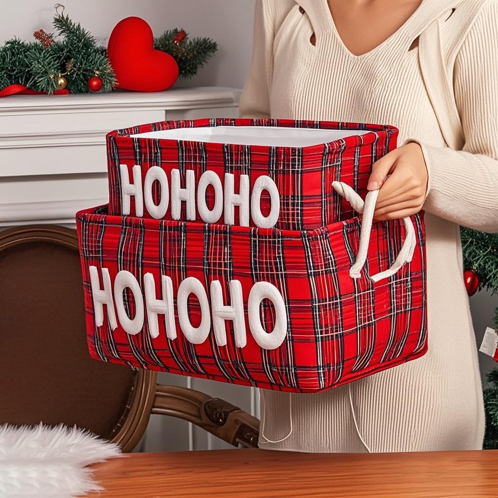 Canastas de Navidad, caja de adornos de granja, contenedores de almacenamiento de lona, organizador de almacenamiento de vacaciones, cesta de Navidad para regalos, cestas de Navidad vacías para