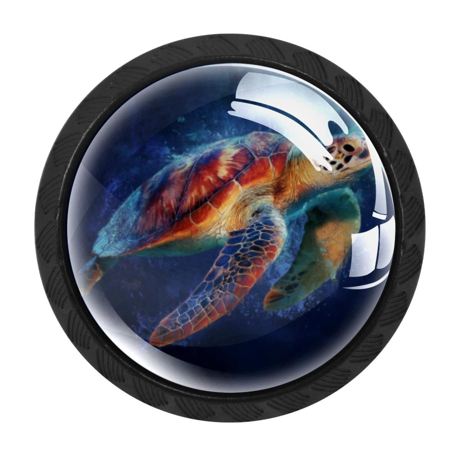 CHENZZZZ 4 Pieces Round Cabinet Knobs Sea Ocean Animal Turtle Abstract Art Dresser Knobs Pulls Handles with Screws for Drawer Pulls Handles Knobs Door Knobs