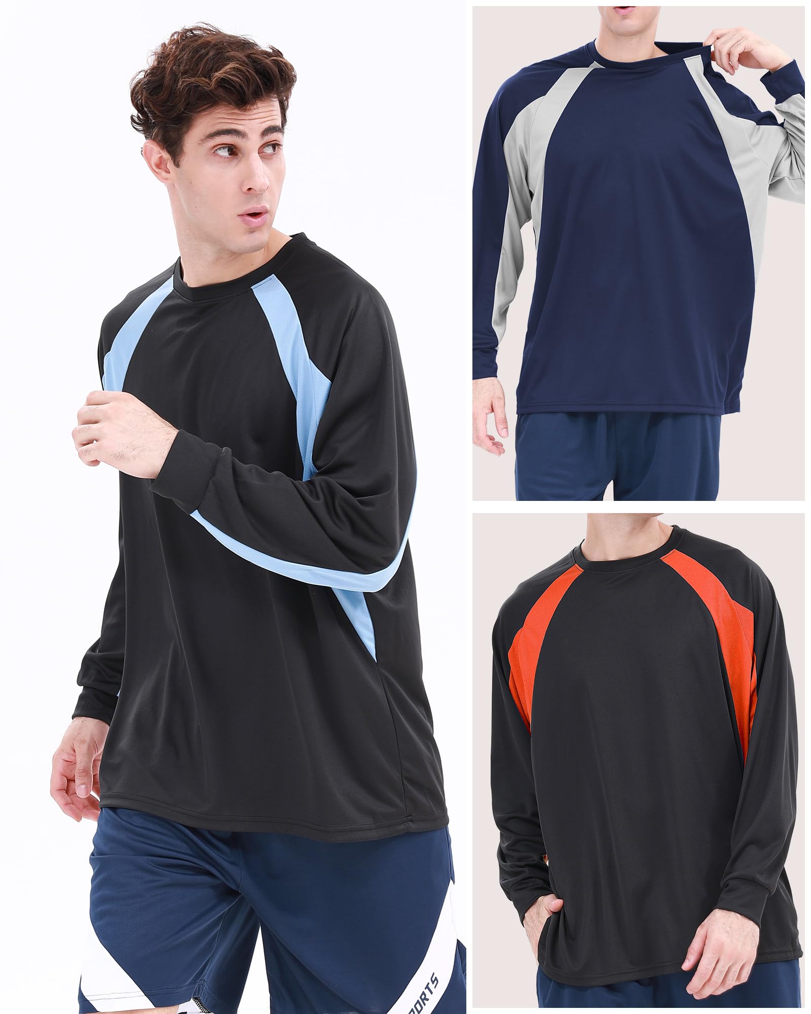 Paquete de 6 camisetas activas de secado rápido con cuello redondo para hombre [3 cortas + 3 mangas largas] para correr, gimnasio, entrenamiento, protección solar