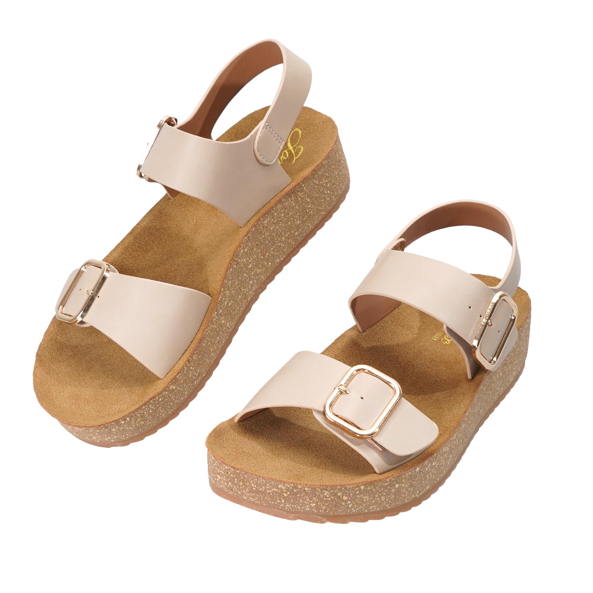 JOMIX Sandali da Donna con Zeppa in Sughero, Doppia Fibbia e Fascia Posteriore, Scarpe Estivi Comodi per la Spiaggia e il Tempo Libero WWS260452