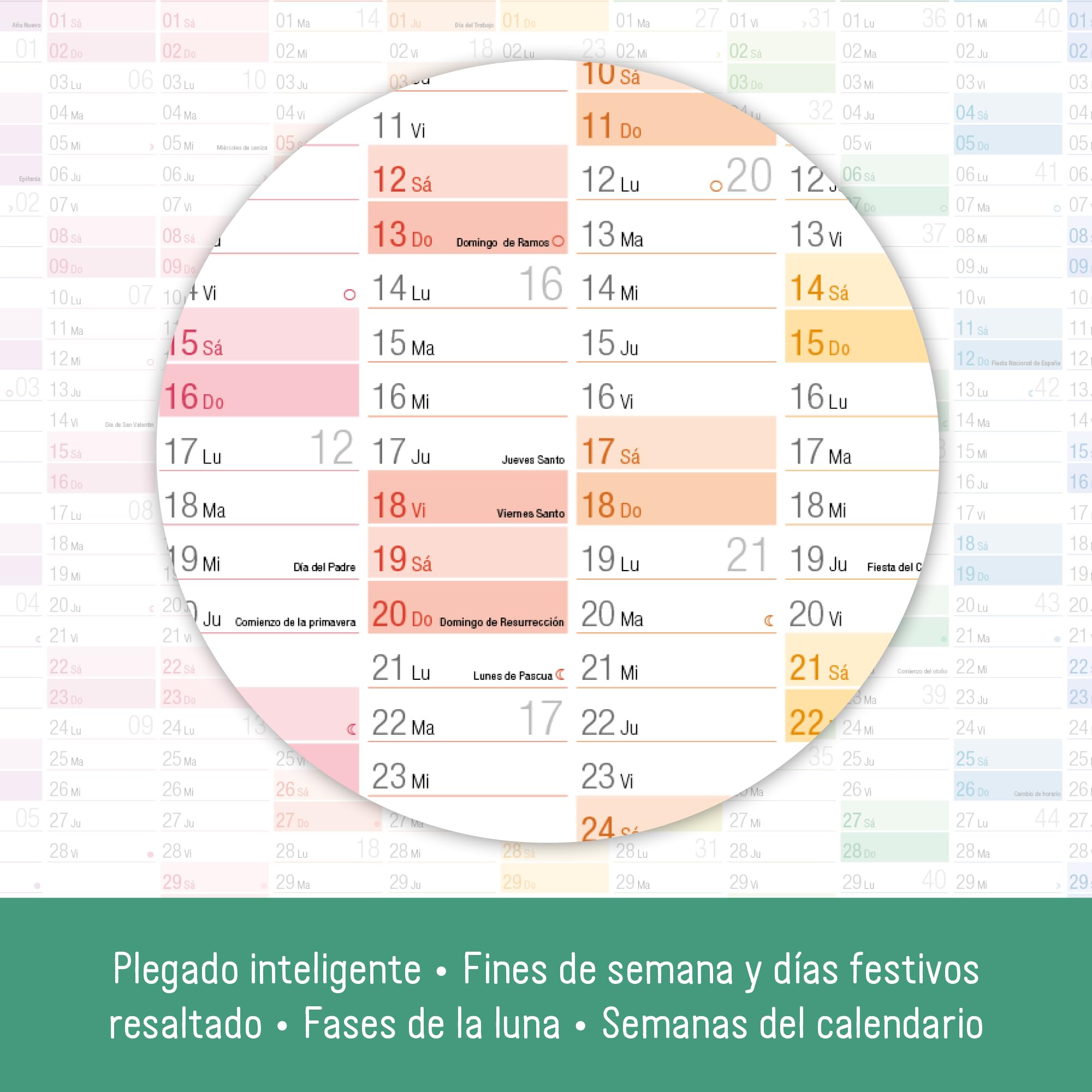 Calendrier Mural 2025 Häfft Rainbow - Format A2 (59,4x42cm), Espagnol, Jours Fériés, Plié, Avec Calendriers A3 A4 Offerts