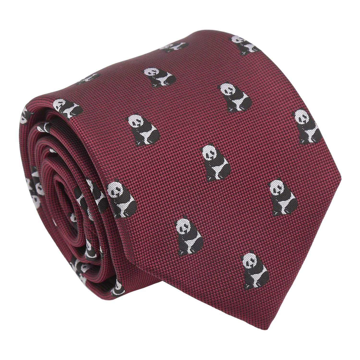 Dqt Men's Burgundy Panda Embroidered Animal Design Novelty Classic Tie (Burgundy Panda)