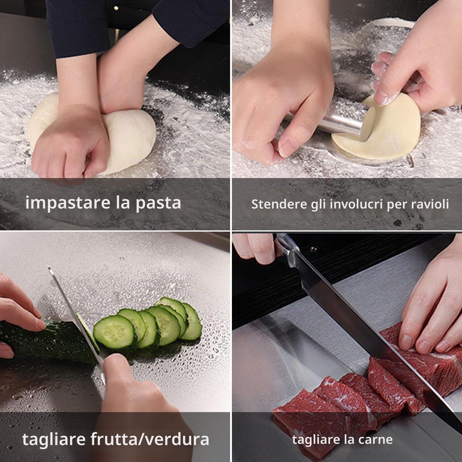 Tagliere Acciaio Inox 40x50 cm, Tagliere Antiscivolo con Bordi Tagliere - Antiscivolo, Antibatterico e Facile da Pulire, Spianatoia Acciaio Inox per Carne, Verdure, Pane, Prodotti da Forno