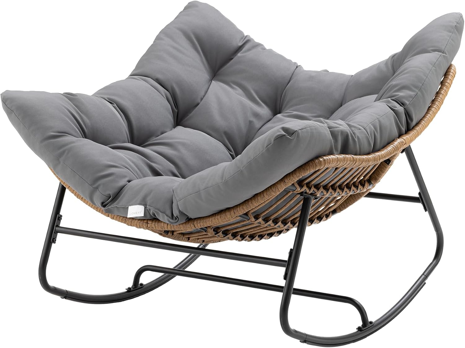 HOMPUS Oversized 45 in Rattan Wicker Egg Rocking Chair, Outdoor Heavy Duty Rocking Chair with Thick PP Cotton Cushion (Washable) - Indoor Modern Boho Seating for Patio, Backyard, Living Room