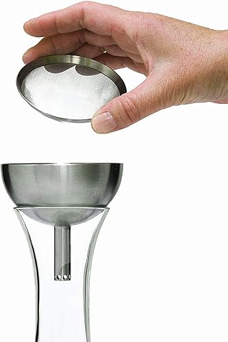 Miniatura 4 de Houdini Decantador de vino con embudo de ducha de vino y colador de sedimentos, blanquecino, 10 pulgadas, vidrio/acero inoxidable
