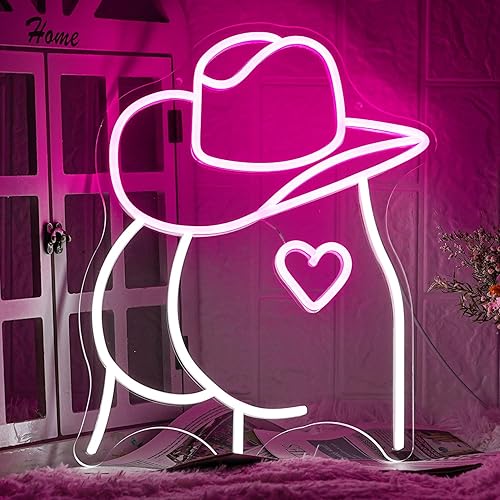 LMSIGNLY Cowboy Hat Neon Sign Buttocks LED Sign for Wall Decor USB Powered Pink White Sexy Neon Light for Gameroom, Bedroom, Livingroom, Bar, Office, Beer Bar (16.5 x13 inch) - F-Cowboy buttocks
