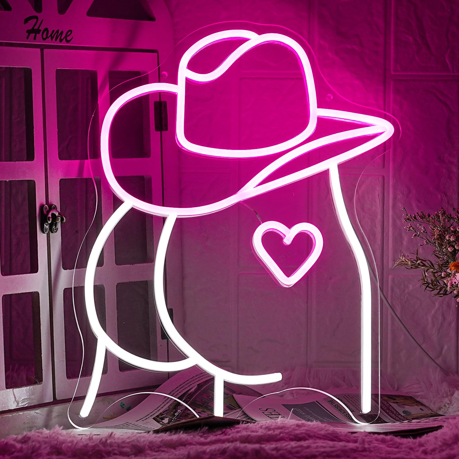LMSIGNLY Cowboy Hat Neon Sign Buttocks LED Sign for Wall Decor USB