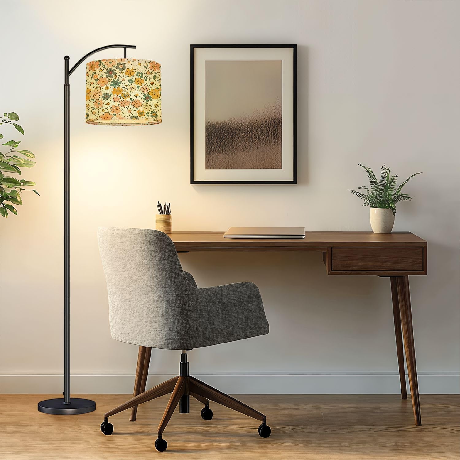 Drum Lamp Shade Groovy retro boho flower seamless pattern vintage 70s paper hand drawn Lampshade for Floor Lamps Table Lamps Pendant Light 8.9"x11" Linen Lampshades Replacement Large Lamp Shade