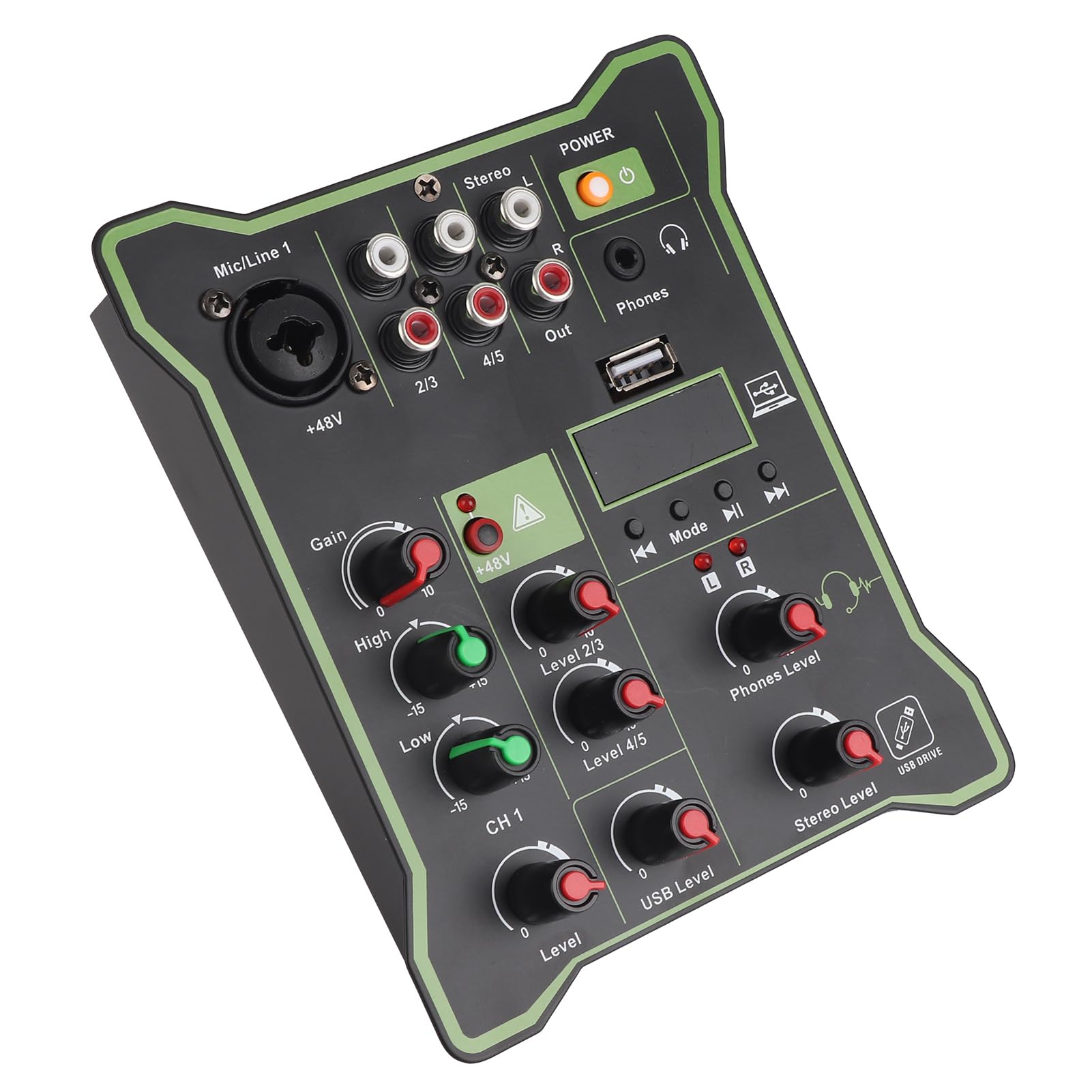 Drfeify Mezclador Portátil de 5 Canales con USB, Chip Digital Effect, Adecuado para DJ y Grabación de Estudio en el Hogar