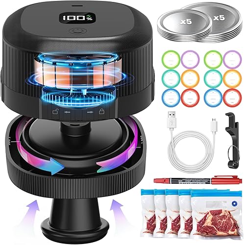 Miniatura 1 de PEKVIZK Sellador al vacío de tarros Mason, kit eléctrico 3 en 1 de sellado al vacío para tarros Mason de boca ancha y regular y bolsas al vacío,