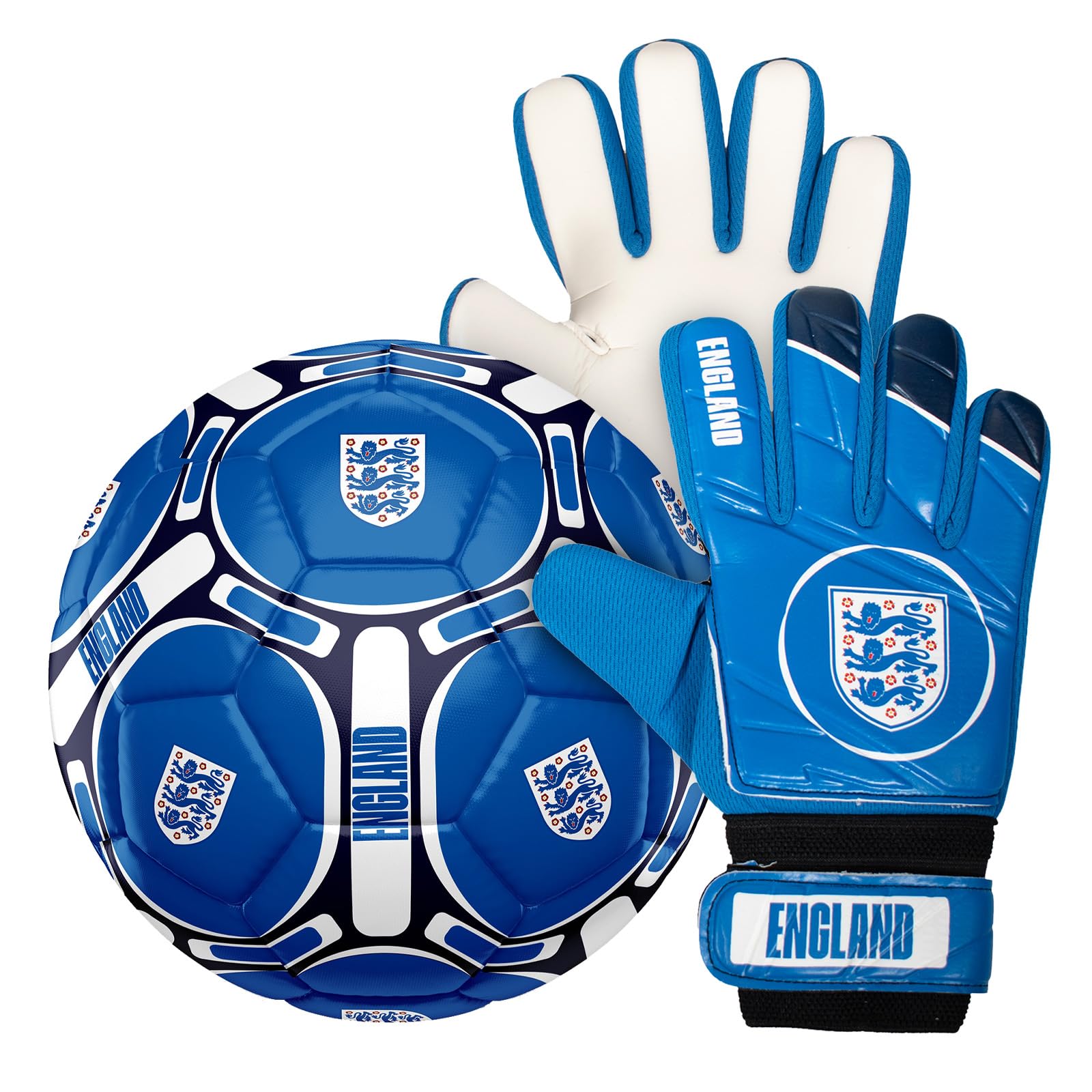 England Official Size 4 Football & Youths Goalkeeper Gloves Junior Gift Set