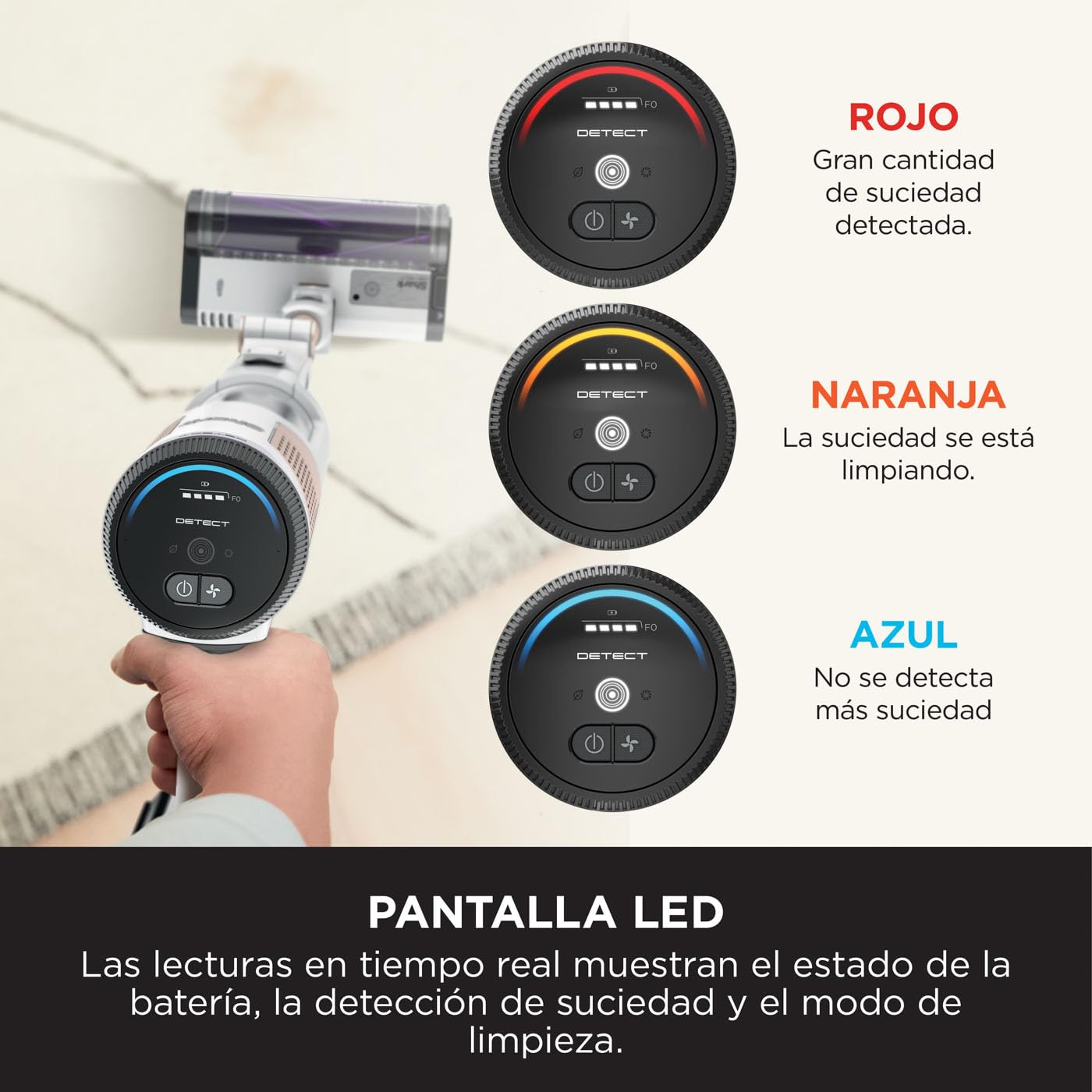 Shark Detect Clean & Empty Aspiradora sin cable y sin bolsa, tecnología Dirt Detect y base de autovaciado de 2 l, 60 min. de autonomía, Anti Hair Wrap y boquilla estrecha y cepillo, blanco, IW3612EU