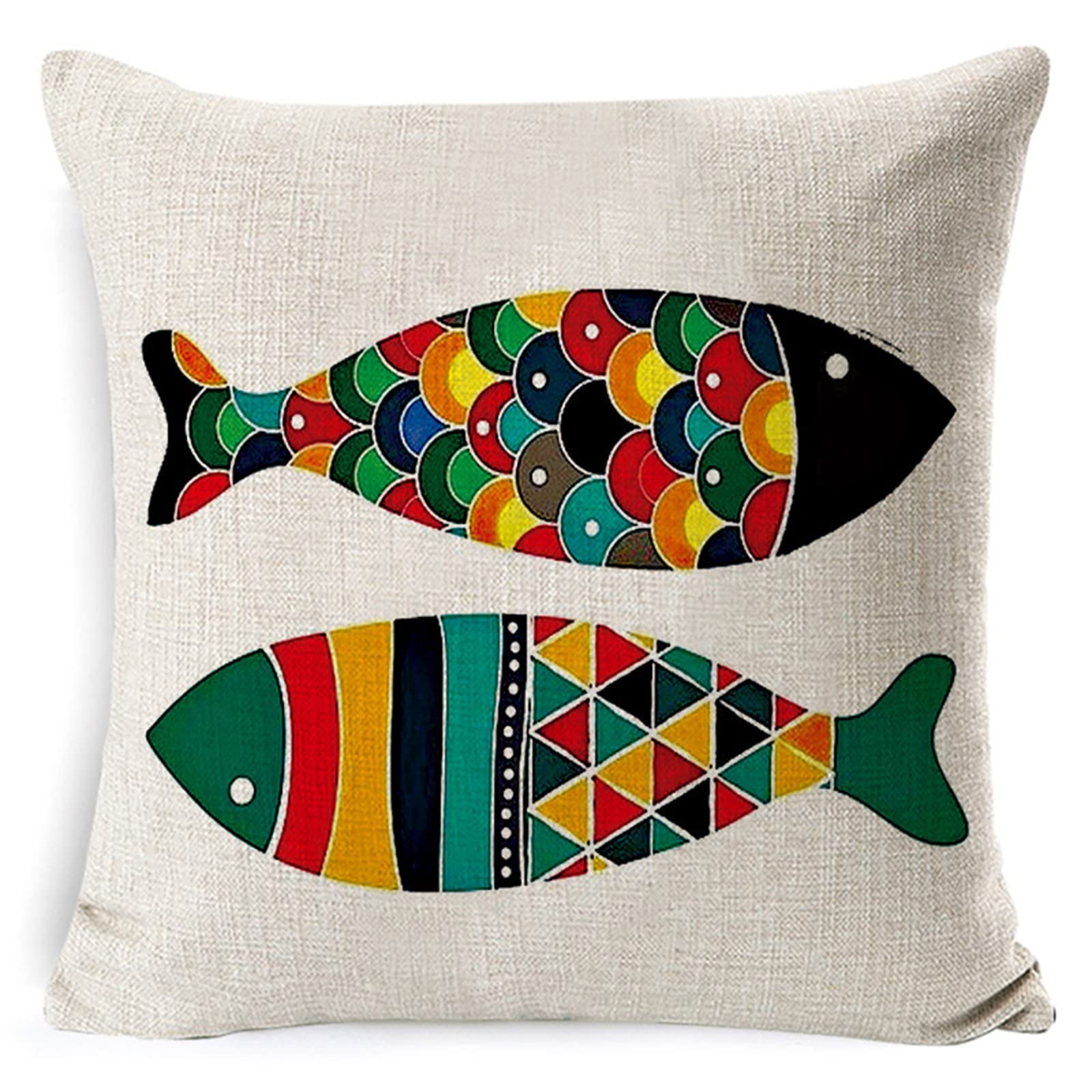 4 sztuki dekoracyjnych poszewek na poduszki, 55 x 55 cm, nowoczesna dwustronna poszewka na poduszkę do ogrodu na zewnątrz patio ławka salon sofa dekoracja domu poszewka kolorowa zwierzę ryba 56 x 56 cm