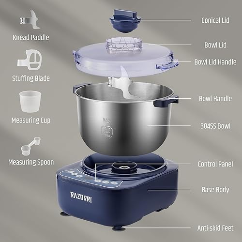 Miniatura 7 de Razorri Máquina de masa eléctrica, mezclador de masa doméstico de 5L 4.5QT con función de fermentación, temporizador de microcomputadora, hoja de