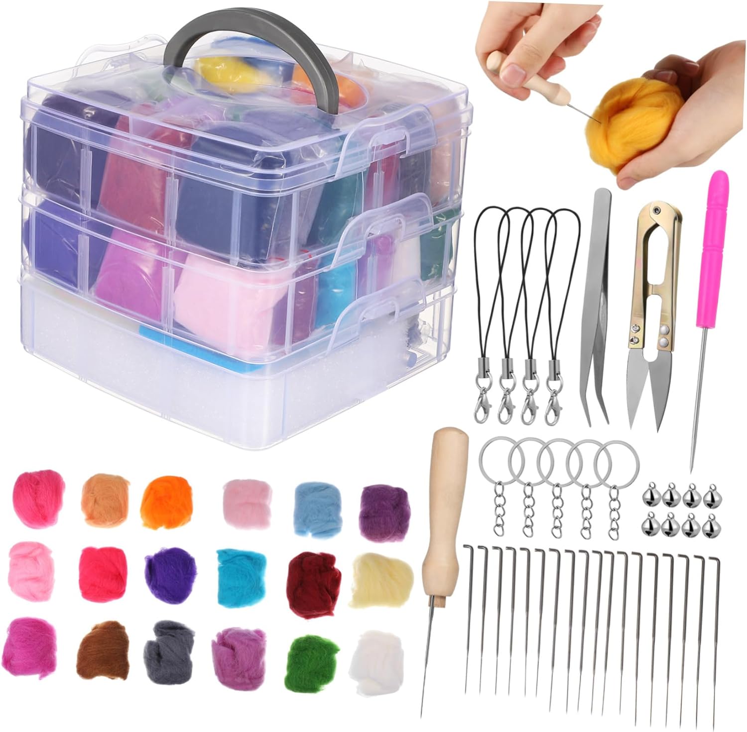 YOSADIER 1Set Needle Felting Kit for Beginners of Wool Roving with Tools for Crafting Unique Keychains and Appliques Portable Felting Supplies for Creative