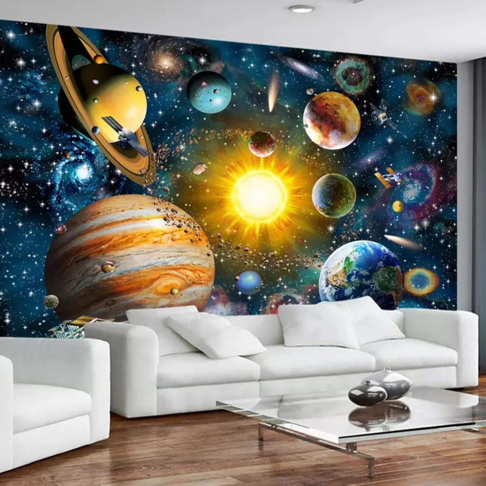 Papier peint enfant espace et planète 3D pour décoration murale de chambre moderne