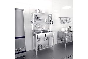 VINGLI 67" Commercial Kitchen Sink with Shelves