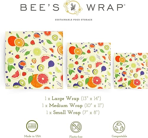Miniatura 51 de Bee's Wrap, paquete variado de 3 envoltorios ecológicos y reutilizables para transportar comida Paquete de 3 panales