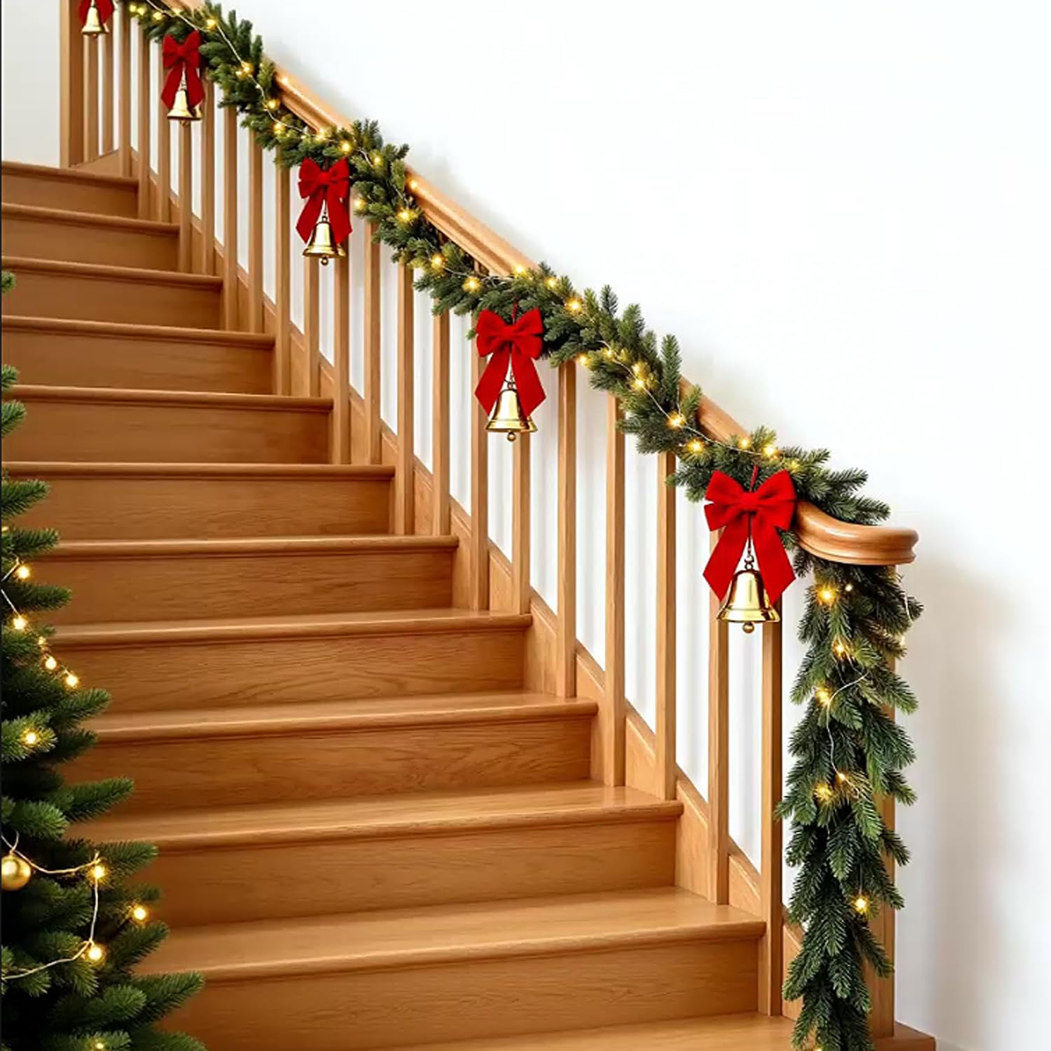 Ghirlanda di Natale Artificiale,5.91FT/1.8M Real Touch Stereo Pine Garland caminetti, per Tavolo, Mantello, Parete, Interni, Decorazioni Natalizie Aall'aperto,Verde