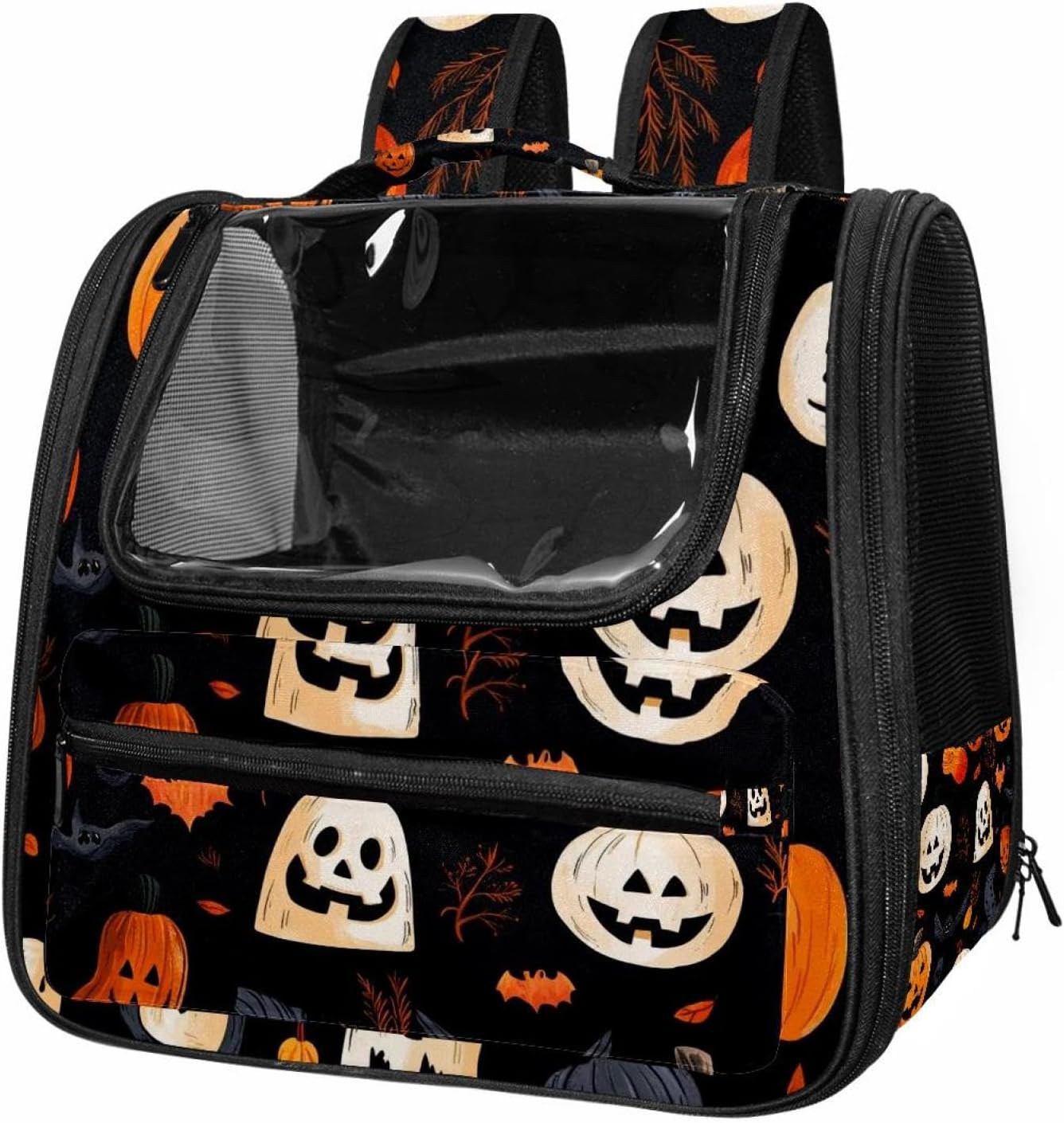 Portable Travel pet Backpack Carrier Hamster Bag Small Dog cat Carrier Breathable Hang Bag, Seamless Pattern of Halloween