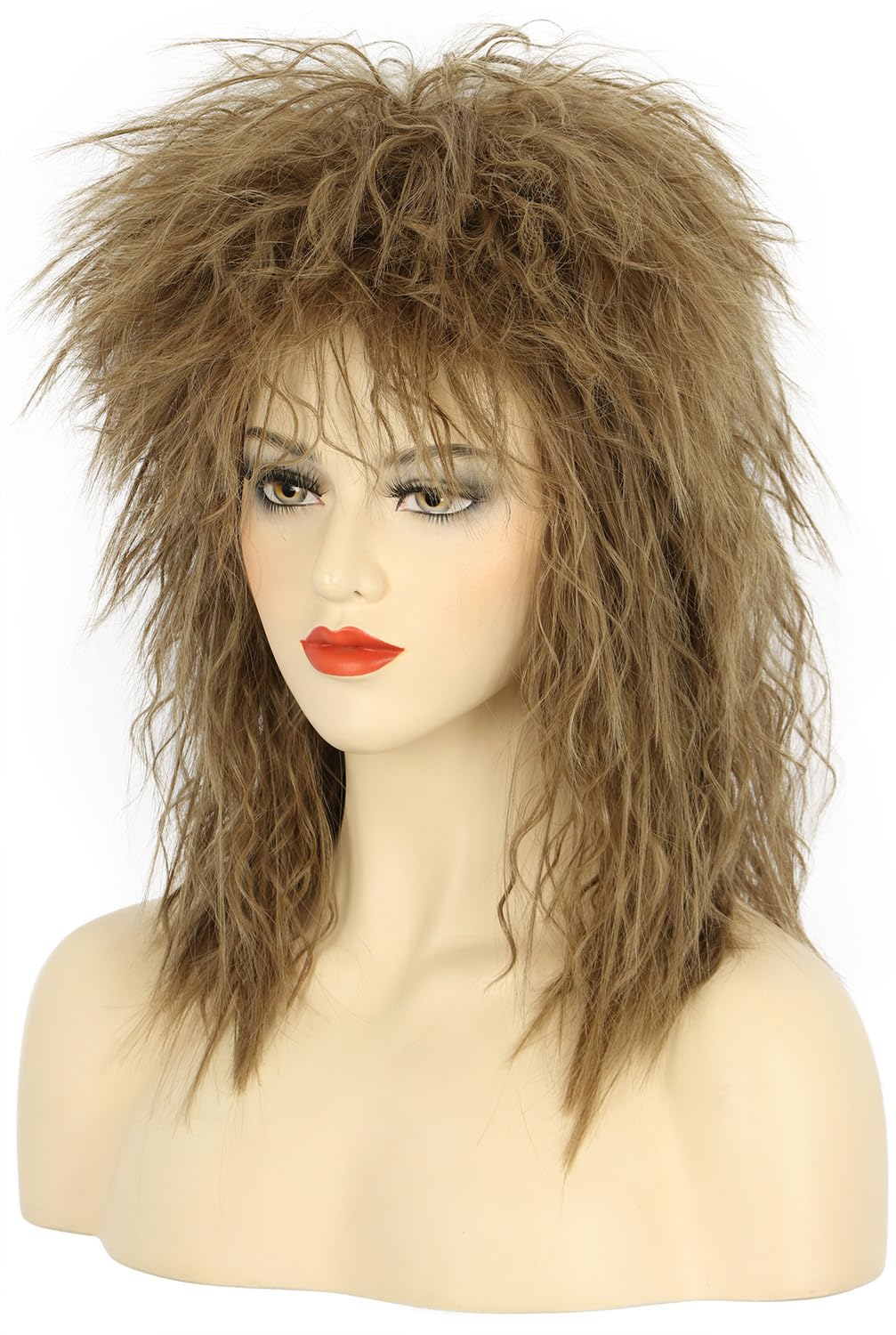 karlery Women Men Long Curly Light Brown Wig 70s 80s Rocker Mullet Costume Wig for Halloween Cosplay Party - Image 3