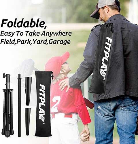 Miniatura 5 de Camiseta de bateo para béisbolsóftbol, altura fácil de ajustar de 27 a 43 pulgadas, 2 piezas reemplazables de goma enrollada a mano, base de trípode