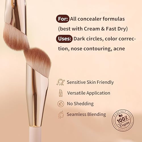 Miniatura 5 de Cepillo corrector en ángulo pequeño para iluminar debajo de los ojos, cepillo de maquillaje facial de precisión (193 pinceles corrector-rosa)